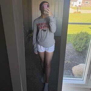 Gray Long Sleeve Shirt with Red Print